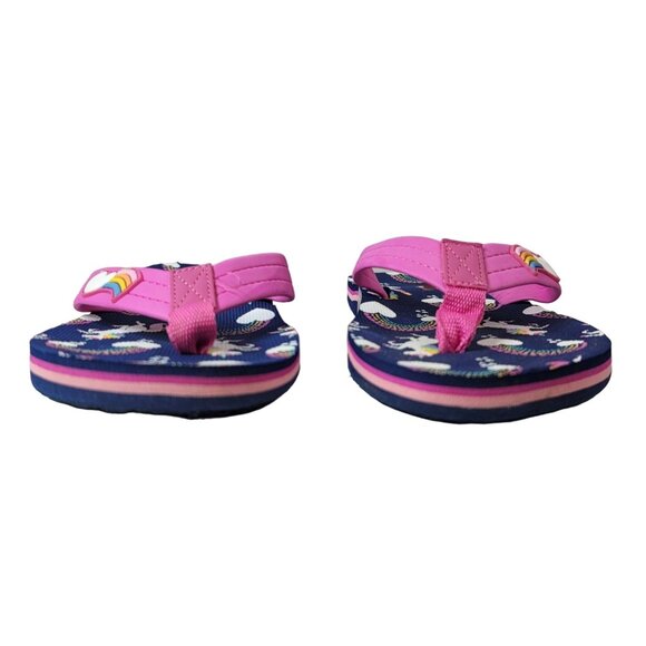 2/$15 Wonder Nation Girls Heart Flip Flops Blue Size 2-3 Slip On Rainbow Unicorn - Picture 5 of 14